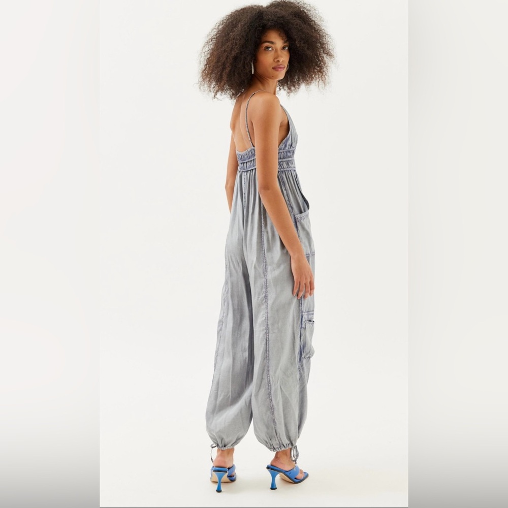 33-Urban Outfitters Out From Under -Grey Smocked Wide-Leg Jumpsuit